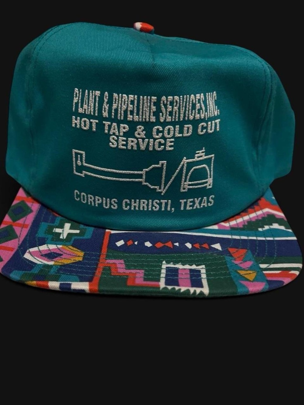 Vintage Plant & Pipeline Services Corpus Christi Teal Snapback Patterned Brim